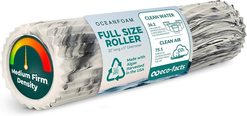 Oceanfoam Tidal Roller - Black Marbled - Muscle Massage Foam Roller for Back Pain & Stretching - Firm and Ergonomic Wide Wave Textured - Yoga, Athletics, & Wellness - Full Size, 20" x 5" - Image 1